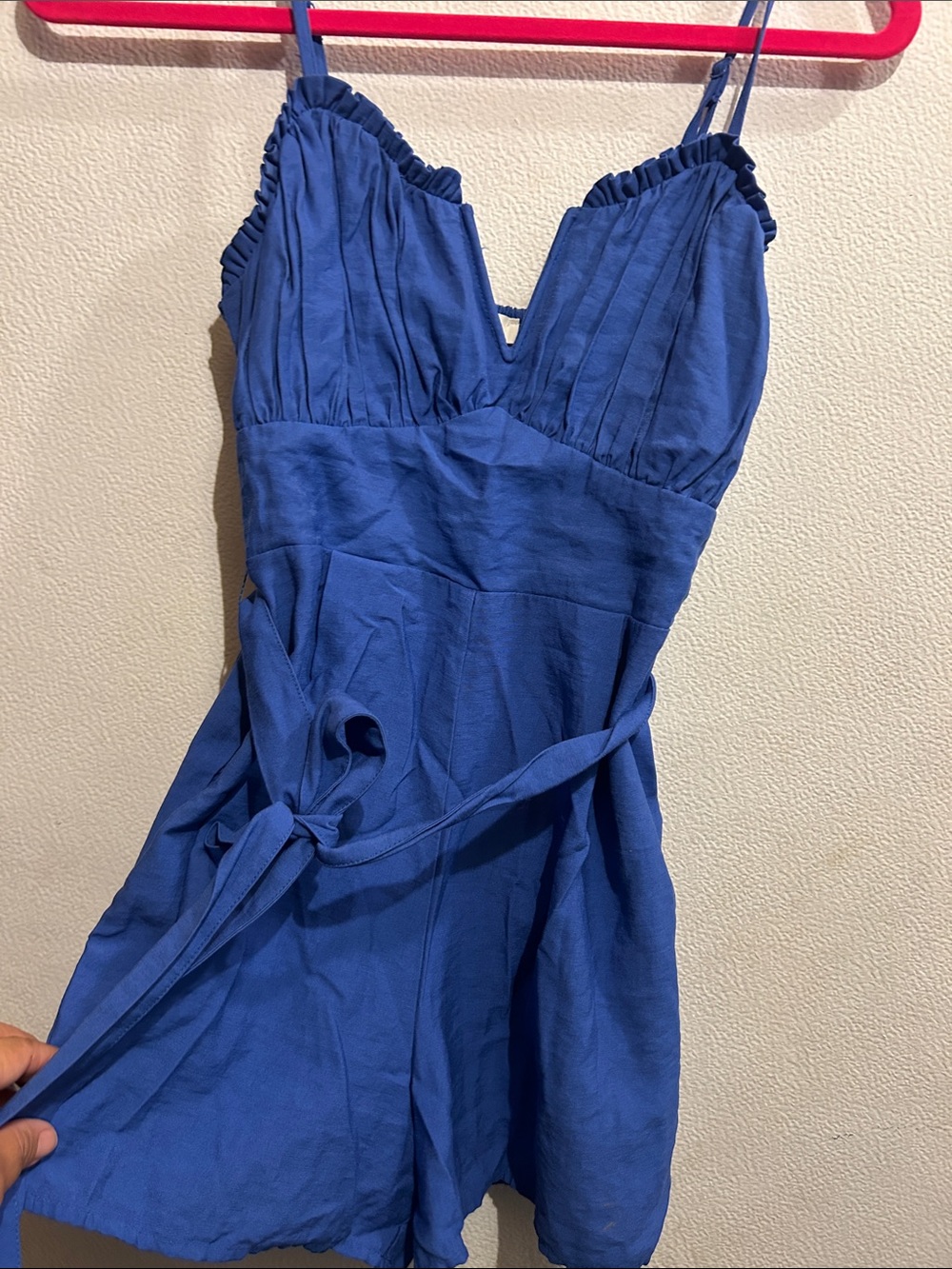 Blue Spaghetti-Strap Romper Jumpsuit
